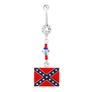 Piercing pentru buric din oţel, zirconiu transparent, mărgele, model steagul Confederaţiei imagine