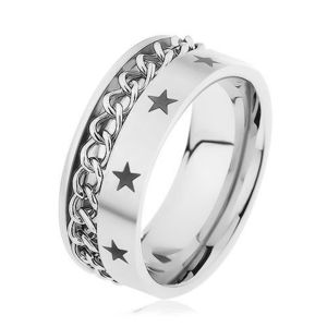 Inel din oțel argintiu decorat cu lanț și stele - Marime inel: 57 imagine