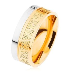 Inel realizat din oțel, culori aurii și argintii, noduri celtice - Marime inel: 54 imagine