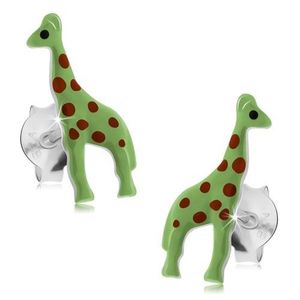 Cercei cu șurub, argint 925, girafă verde neon cu buline roșii imagine