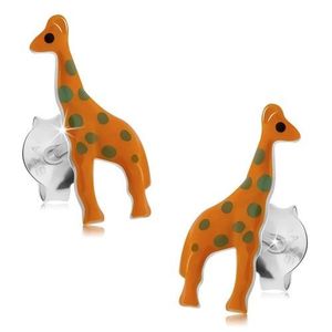 Cercei din argint 925, girafă portocalie cu buline gri, șuruburi imagine