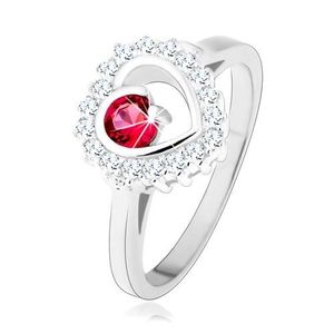 Inel realizat din argint 925, placat cu rodiu, contur inimă cu zirconiu rotund roz - Marime inel: 50 imagine
