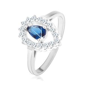 Inel, argint 925, contur transparent de picătură de ploaie așezată invers cu zirconiu albastru în formă de lacrimă - Marime inel: 50 imagine