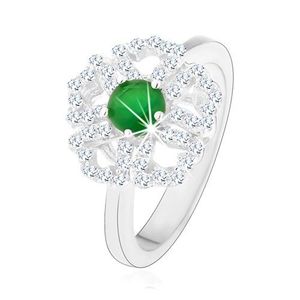 Inel realizat din argint 925, floare strălucitoare, contururi de petale transparente, centru verde - Marime inel: 50 imagine