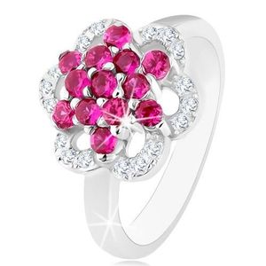 Inel strălucitor din argint 925, brațe lucioase, floare din zirconii roz și transparente - Marime inel: 50 imagine