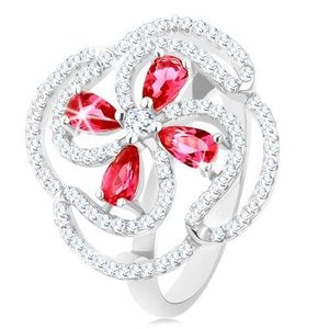 Inel din argint 925, floare convexă realizată din lacrimi din zirconiu roz și linii transparente - Marime inel: 50 imagine