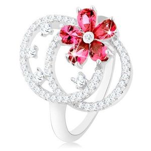 Inel din argint 925, contururi ovale din zirconiu transparent, floare roz - Marime inel: 49 imagine