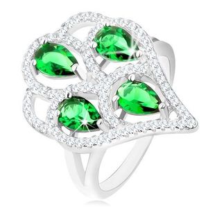 Inel din argint 925, buchet realizat din lacrimi din zirconiu verde cu margine transparentă - Marime inel: 50 imagine