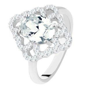 Inel realizat din argint 925, romburi strălucitoare, contururi inimă, zirconiu oval transparent - Marime inel: 50 imagine