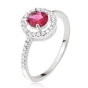 Inel din argint 925, zirconiu rotund roz închis în montură decorativă - Marime inel: 54 imagine
