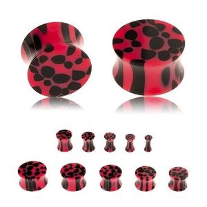 Plug acrilic pentru ureche, sub formă de şa, model roz-negru - print leopard - Lățime: 10 mm imagine