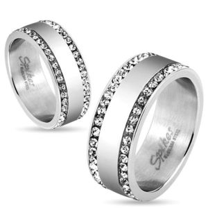 Inel din oțel argintiu, margine decorată cu zirconii, 8 mm - Marime inel: 59 imagine