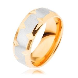 Inel din oțel inoxidabil, în două culori - auriu și argintiu, cu caneluri - Marime inel: 59 imagine
