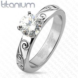 Inel din titan argintiu, zirconiu rotund transparent, brațe decorative - Marime inel: 49 imagine
