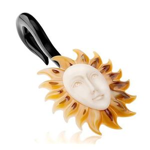 Plug de ureche din material organic, cârlig negru, soare cu față albă - Lățime: 10 mm imagine