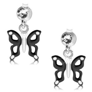 Cercei din argint 925, fluture negru şi alb cu decupaje pe aripi, cristal imagine