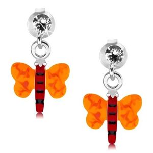 Cercei din argint 925, fluture cu corp roşu şi aripi portocalii imagine