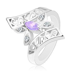 Inel argintiu, braţe curbate ornamentale, fluture colorat - Marime inel: 48, Culoare: Roz imagine