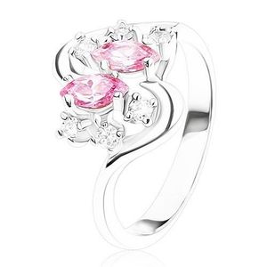 Inel argintiu cu brațe ondulate, zirconii roz și transparente - Marime inel: 48 imagine