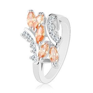Inel lucios argintiu, bobițe portocalii, zirconii transparente - Marime inel: 57 imagine