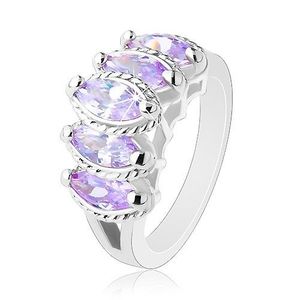 Inel de culoare argintie, formă de bob proeminentă de culoare violet, crestături - Marime inel: 51 imagine