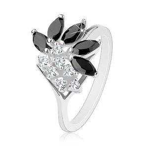 Inel lucios de culoare argintie, zirconii transparente, formă de bob negru - Marime inel: 50 imagine