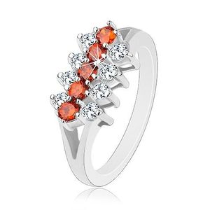 Inel strălucitor decorat cu linii din zirconii transparente și de culoare portocalie - Marime inel: 51 imagine