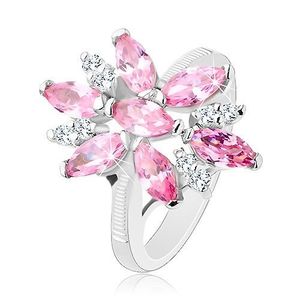 Inel de culoare argintie, floare mare cu petale transparente și roz - Marime inel: 49 imagine