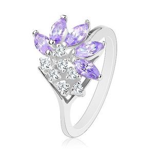 Inel de culoare argintie, boabe fațetate de culoare violet deschis, zirconii rotunde transparente - Marime inel: 51 imagine