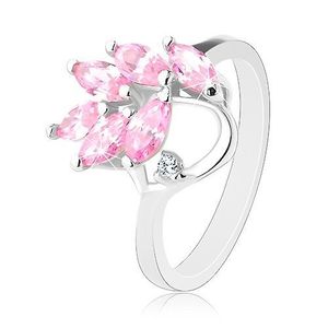 Inel cu brațe lucioase, ramură cu frunze din zirconii de culoare roz - Marime inel: 47 imagine