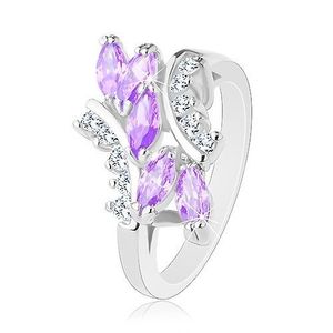 Inel de culoare argintie, zirconii în formă de bob de culoare violet deschis, zirconii transparente - Marime inel: 49 imagine