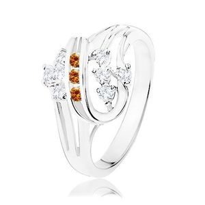Inel de culoare argintie, spirală dublă cu zirconii portocalii şi transparente - Marime inel: 51 imagine