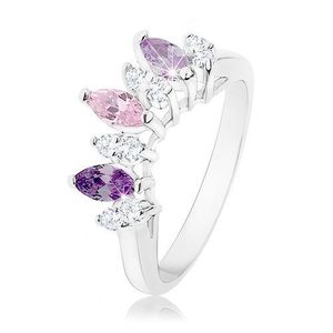 Inel de culoare argintie, formă de bob în nuanţe violet, zirconii roz şi transparent - Marime inel: 52 imagine