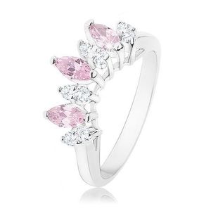 Inel de culoare argintie, forme de bob roz şi transparent - Marime inel: 56 imagine
