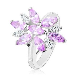 Inel de culoare argintie, floare mare din zirconii violet și transparent - Marime inel: 49 imagine