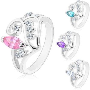 Inel cu braţe despicate, ornament în formă de bob cu zirconii transparente - Marime inel: 49, Culoare: Roz imagine