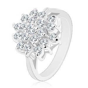 Inel lucios de culoare argintie, floare mare realizată din zirconii rotunde, transparente - Marime inel: 50 imagine
