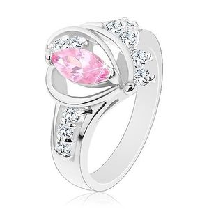 Inel cu braţe despicate din zirconiu, formă de bob roz, arcade - Marime inel: 49 imagine