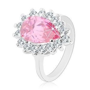 Inel strălucitor cu braţe înguste, zirconiu roz în formă de lacrimă - Marime inel: 49 imagine