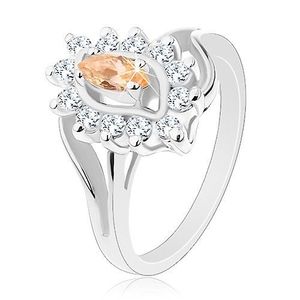 Inel strălucitor de culoare argintie, formă de bob portocaliu deschis - Marime inel: 56 imagine
