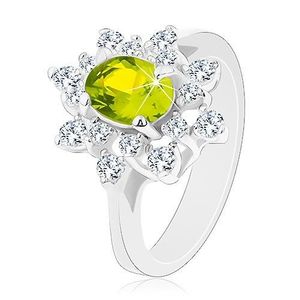 Inel de culoare argintie, floare lucioasă transparent și galben-verzui - Marime inel: 49 imagine