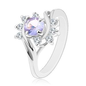 Inel strălucitor de culoare argintie, zirconiu rotund violet deschis, arcade - Marime inel: 48 imagine
