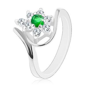 Inel strălucitor de culoare argintie, floare verde închis cu petale transparente - Marime inel: 49 imagine