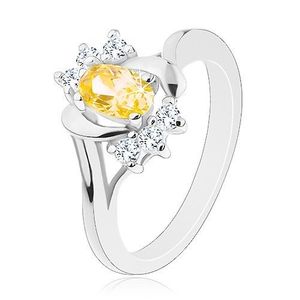 Inel lucios cu zirconiu galben oval, culoare argintie, zirconii transparente - Marime inel: 50 imagine