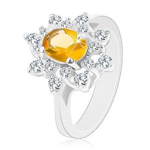 Inel de culoare argintie, floare strălucitoare din zirconii de culori galben și transparent - Marime inel: 49 imagine