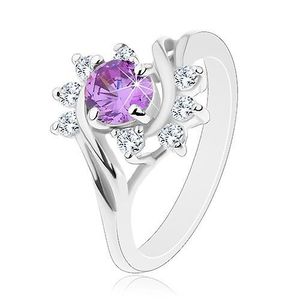Inel de culoare argintie, zircon rotund violet, arcade lucioase, transparente - Marime inel: 49 imagine