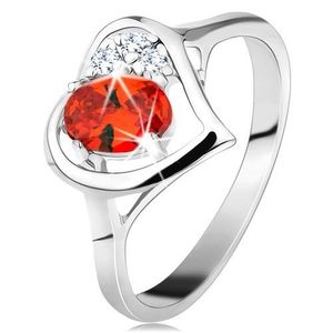 Inel de culoare argintie, contur inimă cu zirconii ovale portocaliu şi transparente - Marime inel: 50 imagine