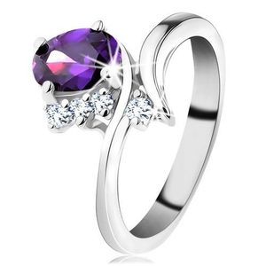 Inel de nuanță argintie, brațe ondulate înguste, zirconiu oval violet - Marime inel: 49 imagine