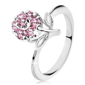 Inel cu floare lucioasă din zirconii roz, brațe înguste, lucioase - Marime inel: 56 imagine
