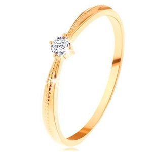 Inel de logodnă de aur de 14K - zirconiu rotund transparent, braţe cu crestături - Marime inel: 49 imagine
